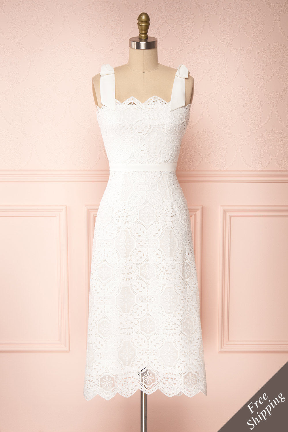 Madeline White Lace Midi Bustier Dress ...